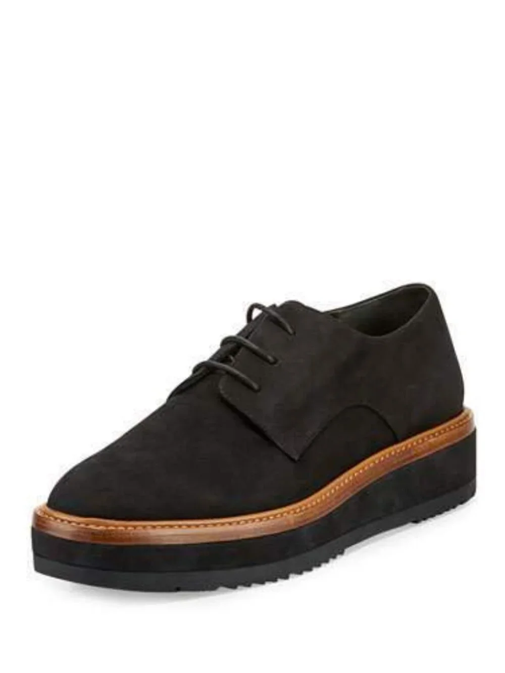 VINCE. Womens Black Treaded Tanner Round Toe Wedge Leather Oxford Shoes 7M